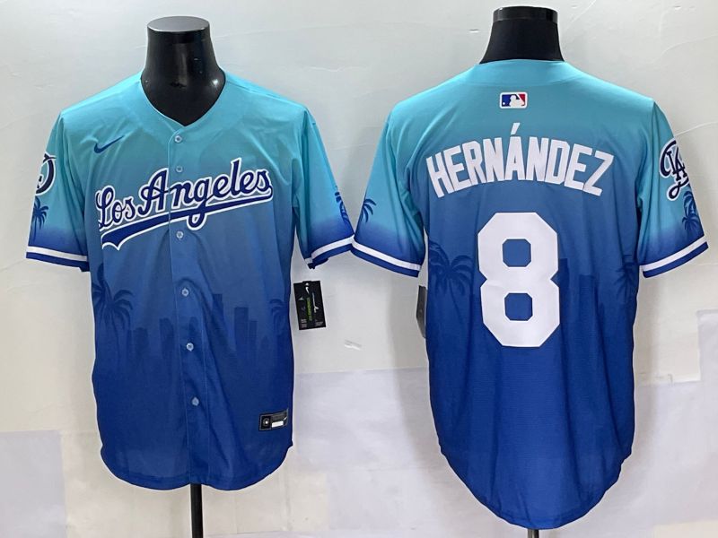 Men 2025 Los Angeles Dodgers #8 Hernandez Blue Nike MLB Jersey Daoqite style 1
